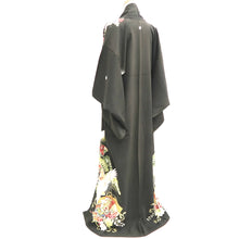 Load image into Gallery viewer, Tomesode Vintage(1920-1950) Black Hand painted Crane Birds Silk #10403A1