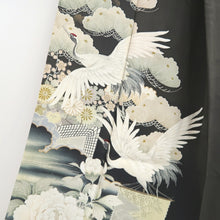 Load image into Gallery viewer, Tomesode Vintage(1920-1950) Black Crane Birds Hand painted Silk #10493B1