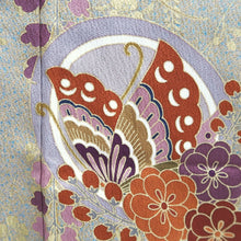 Load image into Gallery viewer, Kimono Light Red Blue Gold Butterfly Pine Tree Tall Silk #9657J2