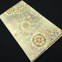 Load image into Gallery viewer, Fukuro Obi Gold Green Peony Maple Leaf Silk BB329V9