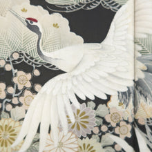 Load image into Gallery viewer, Tomesode Vintage(1920-1950) Black Crane Birds Hand painted Silk #10493B1