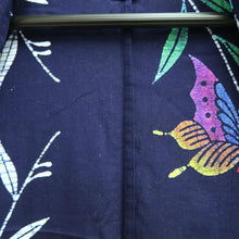Load image into Gallery viewer, Yukata Vintage(1950-1980) Navy Butterfly Cotton #10757D3