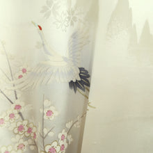 Load image into Gallery viewer, Furisode Pearl white Heian Princess Crane Birds Silk #11092B1