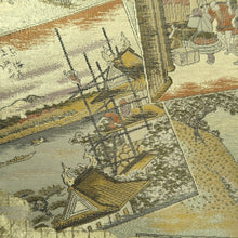 Load image into Gallery viewer, Fukuro Obi Gold Green Light Blue Tokaido53 Ukiyoe Landscape Silk BB342V9