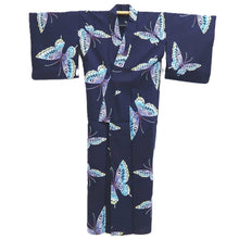Load image into Gallery viewer, Yukata Vintage(1950-1980) Navy Butterfly Cotton #10485B1
