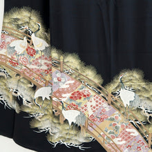 Load image into Gallery viewer, Tomesode Black Crane Birds Silk #10392F5