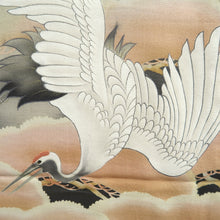 Load image into Gallery viewer, Furisode Vintage(Pre-1920) Black Crane Birds Silk #11106Z1