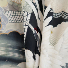 Load image into Gallery viewer, Tomesode Vintage(1920-1950) Black Crane Birds Hand painted Silk #10493B1