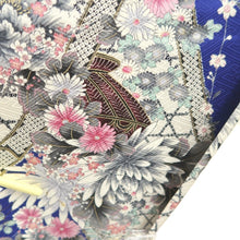 Load image into Gallery viewer, Furisode Blue Plum blossom Camellia Silk #10543B3