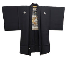 Load image into Gallery viewer, Men's Haori Vintage(1950-1980) Black Montsuki Dragon Tiger Silk #10438A3