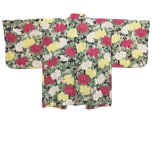 Load image into Gallery viewer, Haori Jacket Vintage(1920-1950) Black Green Red Peony Silk #10622C3