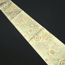 Load image into Gallery viewer, Fukuro Obi Gold Green Peony Maple Leaf Silk BB329V9