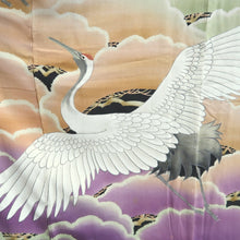 Load image into Gallery viewer, Furisode Vintage(Pre-1920) Black Crane Birds Silk #11106Z1
