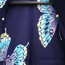 Load image into Gallery viewer, Yukata Vintage(1950-1980) Navy Butterfly Cotton #10485B1