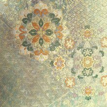 Load image into Gallery viewer, Fukuro Obi Gold Green Peony Maple Leaf Silk BB329V9