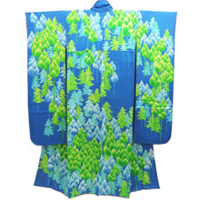 Load image into Gallery viewer, Furisode Blue Green Tree Silk #10303E5