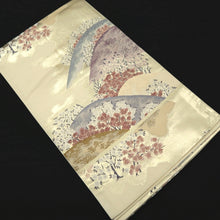 Load image into Gallery viewer, Fukuro Obi White Gold Mountain Landscape Silk BB303V8