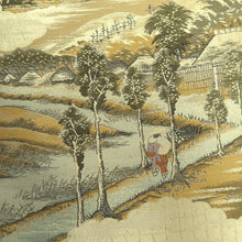 Load image into Gallery viewer, Fukuro Obi Gold Green Light Blue Tokaido53 Ukiyoe Landscape Silk BB342V9