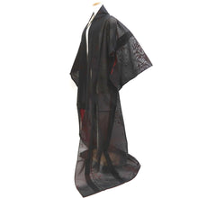 Load image into Gallery viewer, Kimono Vintage(1950-1980) Black Red See-Through Leaves Silk #10275E4