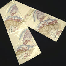 Load image into Gallery viewer, Fukuro Obi White Gold Mountain Landscape Silk BB303V8
