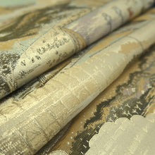 Load image into Gallery viewer, Fukuro Obi Gold Green Light Blue Tokaido53 Ukiyoe Landscape Silk BB342V9