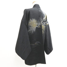 Load image into Gallery viewer, Haori Jacket Vintage(1950-1980) Black Gold Silver Pine Tree Silk #10984F4