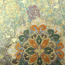 Load image into Gallery viewer, Fukuro Obi Gold Green Peony Maple Leaf Silk BB329V9
