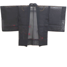 Load image into Gallery viewer, Haori Jacket Vintage(1950-1980) Black Wine red Sheer Embroidery Maple Leaf Silk #10974F3