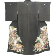 Load image into Gallery viewer, Tomesode Vintage(1920-1950) Black Hand painted Crane Birds Silk #10403A1