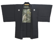 Load image into Gallery viewer, Men's Haori Vintage(1950-1980) Black Montsuki Landscape Silk #10412A2