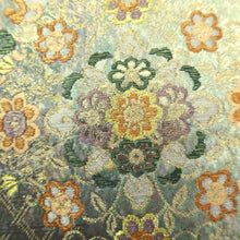 Load image into Gallery viewer, Fukuro Obi Gold Green Peony Maple Leaf Silk BB329V9