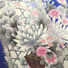 Load image into Gallery viewer, Furisode Blue Plum blossom Camellia Silk #10543B3