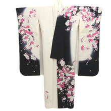 Load image into Gallery viewer, Furisode White Black Crane Birds Azalea Tall Silk #10335F2