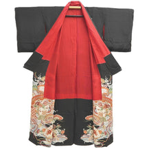 Load image into Gallery viewer, Tomesode Vintage(1920-1950) Black Crane Birds Hand painted Silk #10494B1