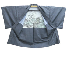 Load image into Gallery viewer, Men's Haori Vintage(1950-1980) Blue Black Curling Wave Dragon Mt. Fuji Silk #10650C4