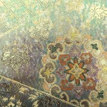 Load image into Gallery viewer, Fukuro Obi Gold Green Peony Maple Leaf Silk BB329V9