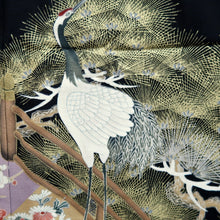 Load image into Gallery viewer, Tomesode Black Crane Birds Silk #10392F5