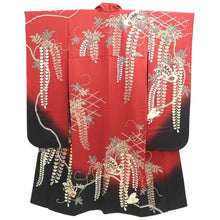 Load image into Gallery viewer, Furisode Red Black Gold Butterfly Wisteria Silk #11093B1