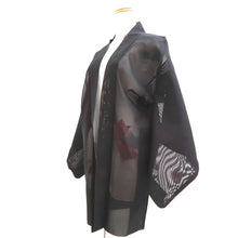 Load image into Gallery viewer, Haori Jacket Vintage(1950-1980) Black Red See-Through Flower Silk #10634C4