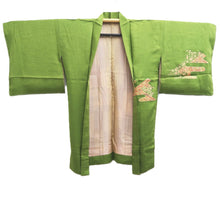 Load image into Gallery viewer, Haori Jacket Green Gold Bird Silk #10733D3