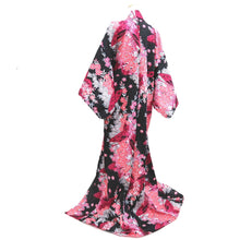 Load image into Gallery viewer, Yukata Black Magenta Butterfly Cherry Blossom Cotton #10748D3