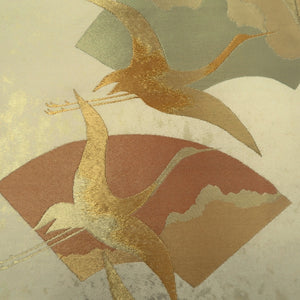 Fukuro Obi Gold Crane Birds Silk BB273V5