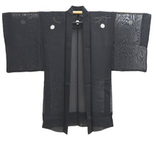 Load image into Gallery viewer, Men's Haori Vintage(1950-1980) Black See-Through Montsuki Silk #10426A3