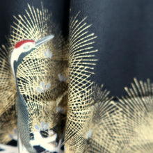 Load image into Gallery viewer, Tomesode Black Crane Birds Silk #10392F5