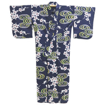 Load image into Gallery viewer, Yukata Vintage(1950-1980) Navy Plum blossom Cotton #11099B1