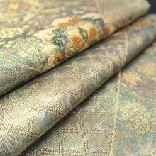 Load image into Gallery viewer, Fukuro Obi Gold Green Peony Maple Leaf Silk BB329V9