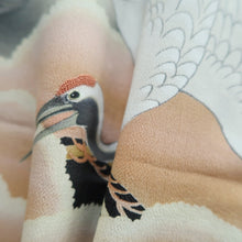 Load image into Gallery viewer, Furisode Vintage(Pre-1920) Black Crane Birds Silk #11106Z1