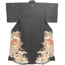 Load image into Gallery viewer, Tomesode Vintage(1920-1950) Black Crane Birds Hand painted Silk #10494B1