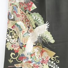 Load image into Gallery viewer, Tomesode Vintage(1920-1950) Black Hand painted Crane Birds Silk #10403A1