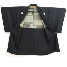 Load image into Gallery viewer, Men's Haori Vintage(1950-1980) Black Montsuki Habutae Old documents Silk #10882E4